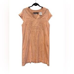 Roller Rabbit Faith Dress Size L Peach Embroidered Lined Split Neck NWT